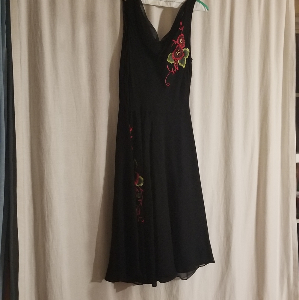 Black Floral Embroidered Cocktail Dress